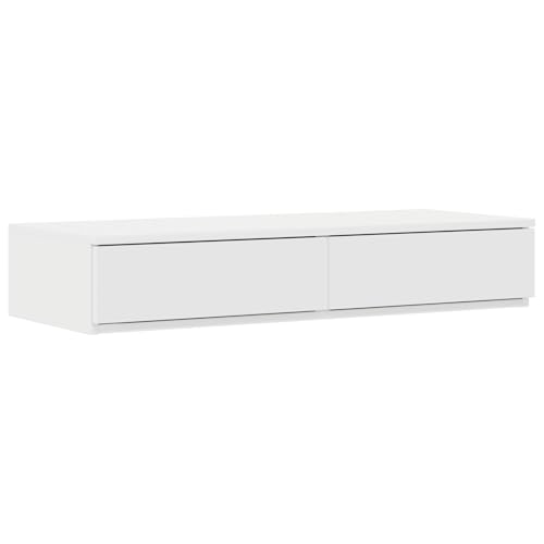 vidaXL Moderner weißer Nachttisch mit 2 Schubladen | MDF Nachttisch Hochglanz | Stylische Schlafzimmermöbel | Kompaktes Design für Erwachsene | Holzstauraum | Kleine Schublade