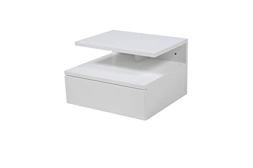 AC Design Furniture Fia Nachttisch mit 1 Schublade in Weiß, 1 Stück, Wandschrank im Minimalistischen Stil mit Hochglanz-Finish, Kleiner Nachtschrank zur Wandmontage, B: 35 x H: 22,5 x T: 32 cm