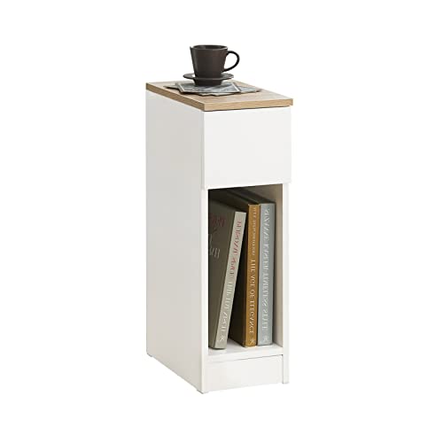 SoBuy FBT111 WN Nachttisch Schublade für Boxspringbett Sofatisch Beistelltisch schmal Telefontisch Nachtschrank Nachtkommode weiß BHT ca.: 20x60x35cm