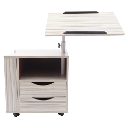 Repomanda, Drehbarer Nachttisch mit 2 Schubladen, Höhenverstellbarer Mobiler Bett Beistelltisch, Funktionaler Laptop- und Serviertisch mit 4 Rollen, Mehrzweck-Schlafzimmermö bel für Schlafzimmer ? ?