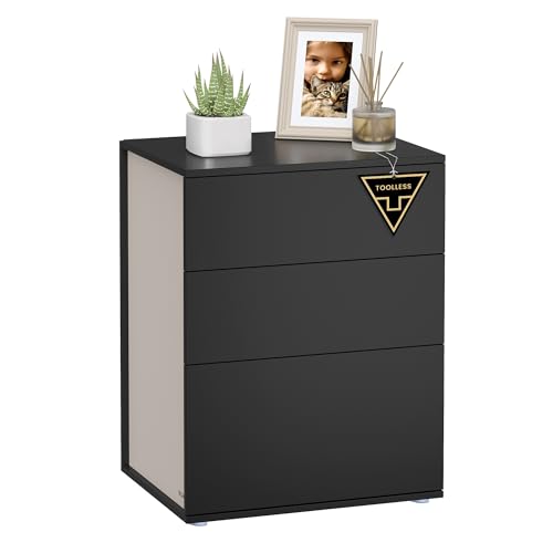 , Toolless Technologie, superschnelle werkzeuglose Montage, 3, Nachtschrank, Schlafzimmer, Wohnzimmer, tintenschwarz cappuccinob eige LET778B01