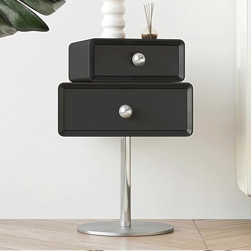 Moderner Nachttisch, leicht, luxuriös, um 360° drehbar, Nachttisch mit 2 Schubladen, Nachttisch mit Metallsockel, Beistelltisch, Nachttisch (Schwarz + Silber, 50 cm)