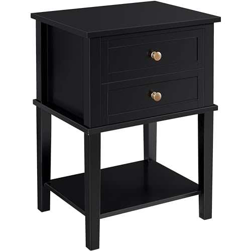 Yaheetech Nachttisch, Nachtkommode, Beistelltisch mit Schubladen und Ablage, Nachtschrank, Schlafzimmer, Wohnzimmer, einfacher Aufbau, Holz, Nordisch-Design, Schwarz