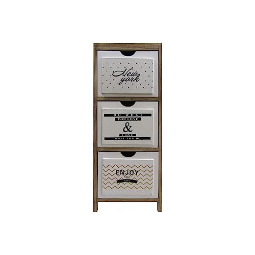 Rebecca Mobili Schmaler Nachttisch, Kommode mit 3 Schubladen, skandinavischer Stil, Holz, Hellbraun Weiß, Für Schlafzimmer Wohnzimmerkommode - Maße: 79 x 30 x 24 cm (HxLxB) - Art. RE6502