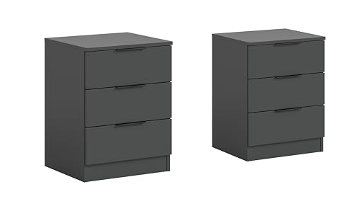 xonox.home – Nachtkommoden-Set Kopenhagen 45x60x40 cm in Anthrazit – 2er Nachtschrank-Set mit je 3 Schubkästen und Vollauszug – Ideal für Doppelbetten im zeitgenössischen Design