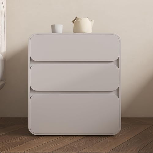 IROEJT Einfacher Nachttisch aus Massivholz, modernes Leder, mit 3 Schubladen, cremefarben, stilvoller Standschrank, Keine Montage erforderlich, grau, 45 x 40 x 56 cm