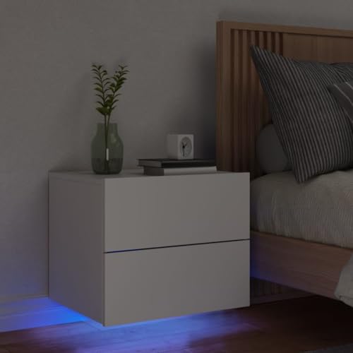 cozihabi Nachttisch für Erwachsene, wandmontiert, mit LED-Lichtern, Weiß, 50 x 39 x 41 cm, modernes Design, Nachttisch, leicht zu reinigen