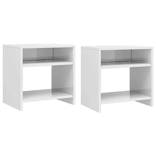 NIVVHOH Nachttische 2 STK, Nachtschränkchen Bedside Table Nachtkästchen Nachtkommode Geeignet für Hotel Wohnung Schlafzimmer Wohnzimmer Hochglanz-Weiß 40x30x40 cm Holzwerkstoff