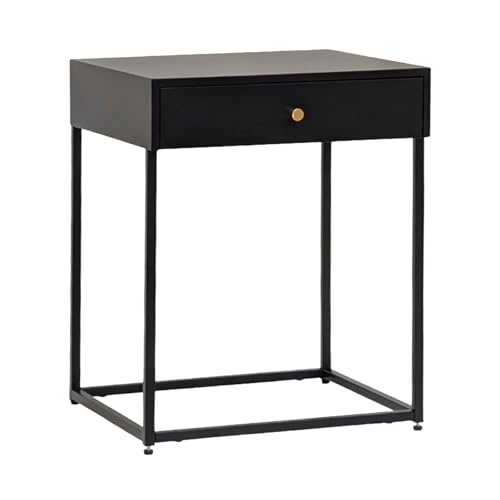 osoltus Nachttisch schwarz Metall | Beistelltisch Soft-Close Schublade Industriedesign | Cube Black Series