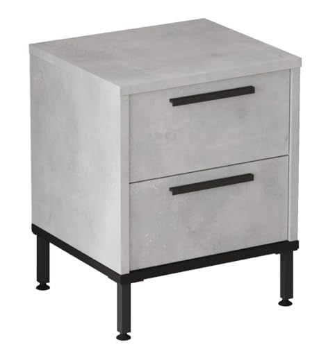HowHomely Nachttisch Grau | Nachtschrank mit 2 Schubladen | Nachtkästchen 50x40x35,5 cm | Beistelltisch Bett auf Metallbeinen | Nachttischschrank für Schlafzimmer oder Wohnzimmer