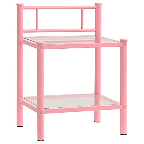 HEFZGDB Nachttische 2 STK. Rosa Transparent Metall und Glas Anrichte Nachttische Couchtisch Konsolentisch für Wohnzimmer Gästezimmer Hotel Schlafzimmer