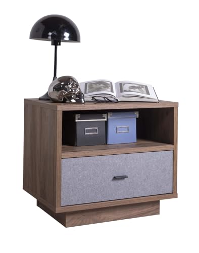 Composad | Nachttisch der Linie Audace mit 1 Schublade und 1 Fach, modern, elegant, Farbe Nussbaum Brera und Haitabu Grau, Abmessungen (BxHxT): 59,60 x 51,30 x 40,50 cm, Made in Italy