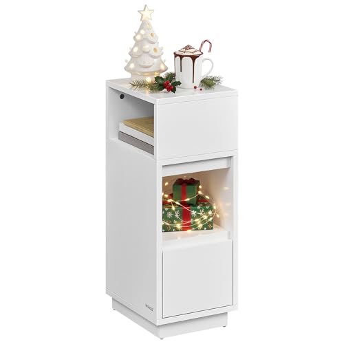 VASAGLE Nachttisch, schmal, Beistelltisch 2 Schubladen, offenes Fach nach Links oder rechts flexibel montierbar, für Schlafzimmer, Wohnzimmer, wolkenweiß LET656W01