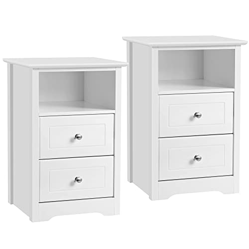 Yaheetech 2er Set Schlichte Nachtkommode Boxspringbett Kommodeschrank 2 Schubladen Ablagefach für Holz Beistelltisch Wohnzimmertisch, 40 x 35 x 60 cm