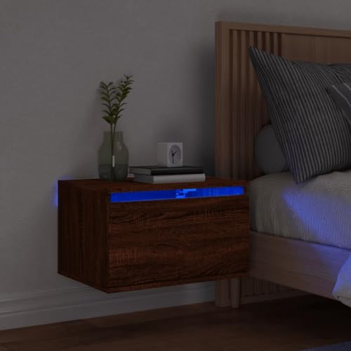 Snsowed Wand-Nachttisch mit Leuchten Braun Eichen-Optik, Nachtschrank, Nachtkästchen, Bedside Table, Nachtkommode, Nightstand, Nachttischschrank, Nachtkonsole - 836838