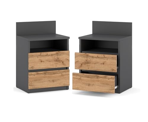 MRBLS_HOME Nachtischschränke 2er Set - Nachttisch 40x59x32 cm (B/H/T) - Nachttischschrank für Schlafzimmer - Nachtkommode mit Schubladen - Beistellschrank - Schlafzimmer Nachttisch 2er Set