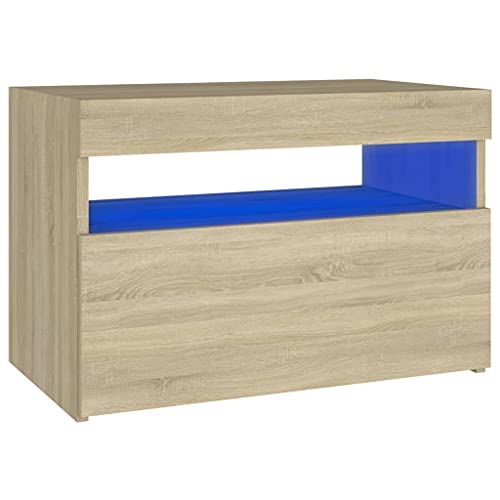 Wenjingqi 3082780 Nachttisch mit LED-Beleuchtung, Sonoma, 60 x 35 x 40 cm, Braun