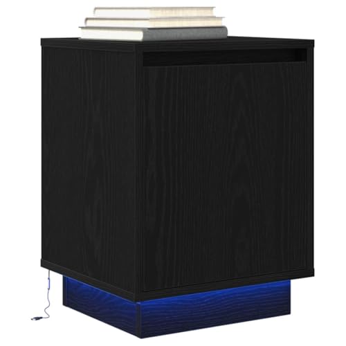 HaoChrymec Nachttisch mit LED-Leuchten Schwarz, Holzwerkstoff, RGB-Beleuchtung, Praktischer Stauraum, Nachttisch mit USB-Anschluss, Beistelltisch für Schlafzimmer, 38x34x50 cm