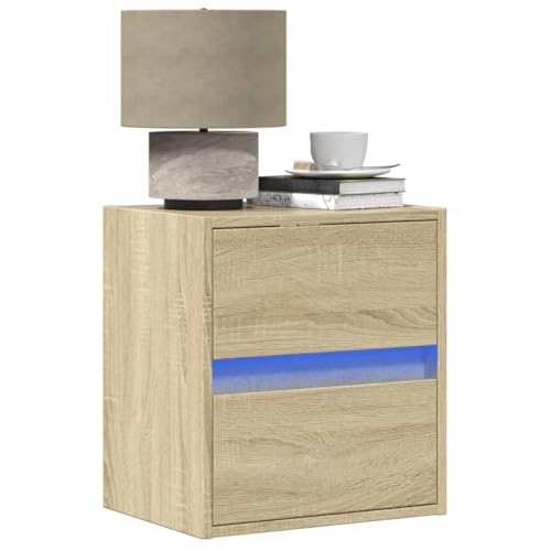 Youuihom Wand-Nachttisch mit LED-Leuchten Sonoma-Eiche Schränke Badschrank Schmal Nachtkästchen Beistelltisch Schmal für Wohnzimmer Bad Schlafzimmer Jugendzimmer