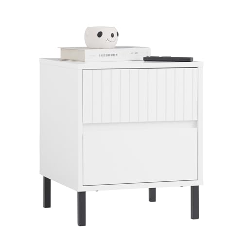 SoBuy Nachttisch mit 2 Schubladen für Boxspringbett Sofatisch Beistelltisch Telefontisch Nachtschrank Nachtkommode Weiß BHT ca. 40x48x40cm FBT157-W