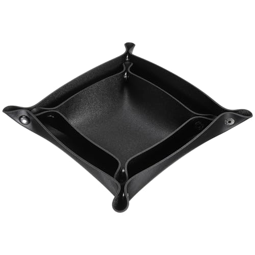 QUARKZMAN 2 Stück PU-Leder Ablage Unisex Faltbare Kleine Ablage Organizer Tragbare Nachttisch Nachttisch Ablage für Schlüssel Geldbörse Uhr Schmuck Würfel, Schwarz