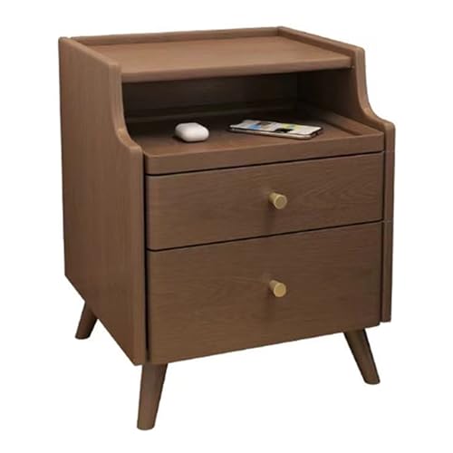 Nussbaum, schmaler Nachttisch mit ausziehbarer Ablage und 2 Schubladen, platzsparender Nachttisch für Schlafzimmer & Wohnzimmer, stilvolle Aufbewahrungslösung (40 cm)