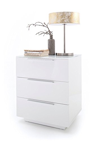 Robas Lund Nachtkonsole weiß hochglanz, Nachtkommode mit Schubladen für Polsterbett Nako Boxspringbett Nachtschrank, BxHxT 50x60x40 cm