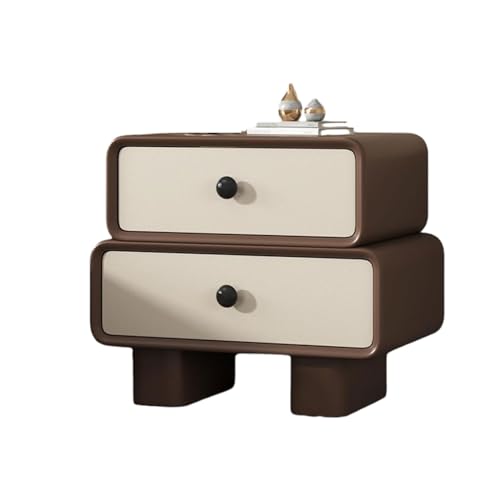 Nachttische aus Holz, 2 Schubladen, mit Lederenden, skandinavischer Stil