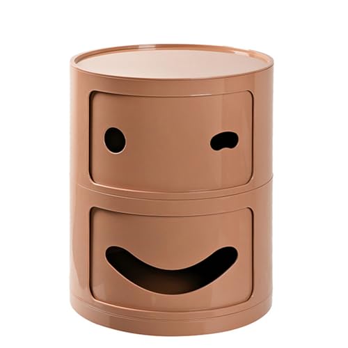 Runder Nachttisch - Nachtschrank mit Zwei Schubladen - Moderne Minimalistische Kreativität Beistelltisch - ABS-Material Lagerschrank Leicht und Langlebig,Braun