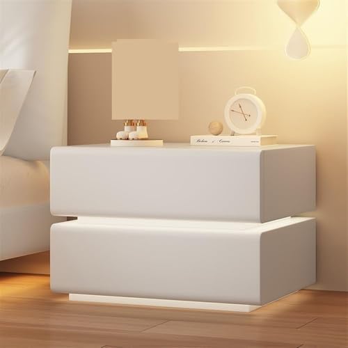 HJYBFA Nachttisch mit LED-Licht, Schublade, Schlafzimmermöbel, Beistelltisch für kleine Wohnzimmer (weiß, 40 x 40 x 50 cm)