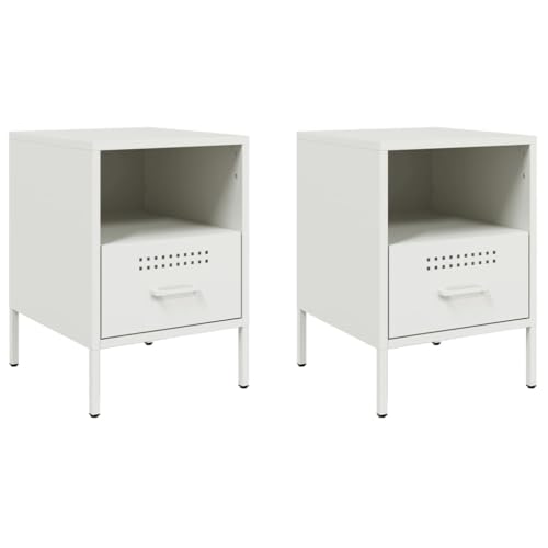 vidaXL Nachttisch 2 STK., Nachtschrank mit Stauraum, Nachtkommode Verstellbare Schraubfüße, Schlafzimmer Nachtkonsole, Industrie-Stil, Weiß Kaltgewalzter Stahl