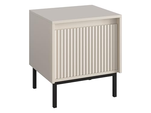 Mirjan24 Nachttisch Ozmi 1SZ mit Schublade auf Kugelgleitschienen, Metallfüße, Nachtschrank für Boxspringbett, Nachtkonsole, Nachtkommode, Beistelltisch (Cashmere.)
