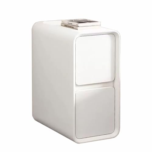 TBATM Schmaler Nachttisch mit Zwei Schubladen Moderner Kleiner Beistelltisch Hellfarbiger Synthetische Leder Oberfläche Wohnzimmer Tisch für Couch Schlafzimmer Wohnzimmer Büros,Weiß,35cm
