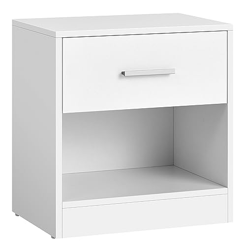 VASAGLE, Beistelltisch, mit Schublade, Griff, offenes Fach, Couchtisch, für, Wohnzimmer, klassikweiß LET619T14