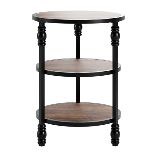 Runder Beistelltisch mit 3 Ebenen, industrieller Stil, aus Holz und Metall, dunkle Eiche, für Wohnzimmer oder Schlafzimmer Runder Beistelltisch mit 3 Ebenen, industrieller Stil, aus Holz und Metall, dunkle Eiche, für Wohnzimmer oder Schlafzimmer