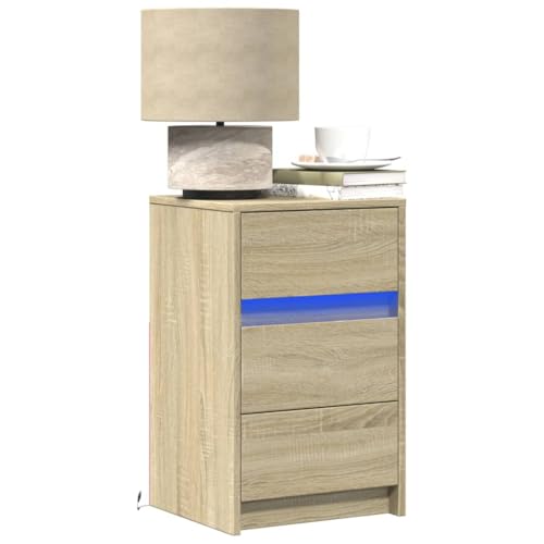 Gecheer Nachttisch mit LED-Leuchten Sonoma Eiche Holzwerkstoff, Nachtschrank Nachtkonsole Nachtkommode Schlafzimmer Schrank Kommode