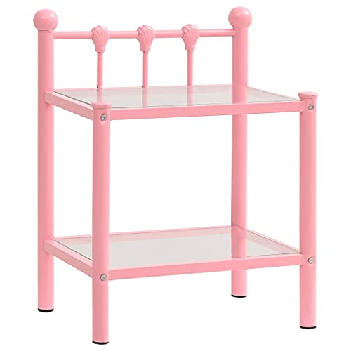 Eleganz Nachttische 2 STK. Rosa Transparent - Modernes Design mit Glas und pulverbeschichtetem Metall - Perfekt für Schlafzimmer und kleine Wohnungen
