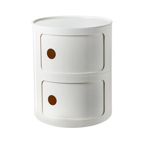 Moderner runder Nachttisch mit Schubladen, kleiner Aufbewahrungsschrank mit Schiebetür, stilvoller Beistelltisch für Wohnzimmer, Schlafzimmer, Badezimmer, Büro (Farbe: Milchig)