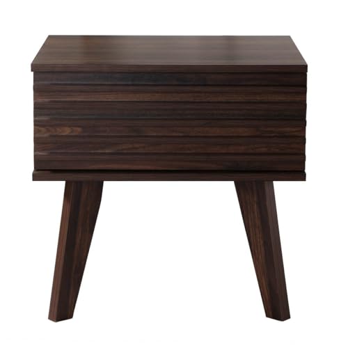 Calicosy - Nachttisch mit 1 Schublade – Dekor aus dunklem Walnussholz – gerillte Vorderseite – Spanplatten – 4 Füße – für Schlafzimmer, Wohnzimmer, Büro – modernes Design – L 50 x T 39,5 x H 49,5 cm