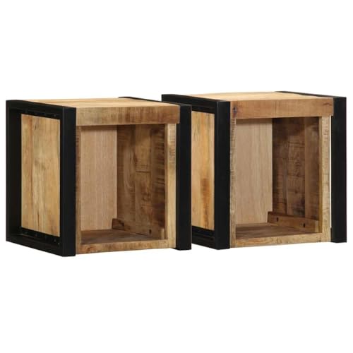 Myheimly Nachttische Nachttisch Nachtschrank Nachtkonsole Telefontisch 2 STK. 40x35x40 cm Raues Mango-Massivholz 3042638de