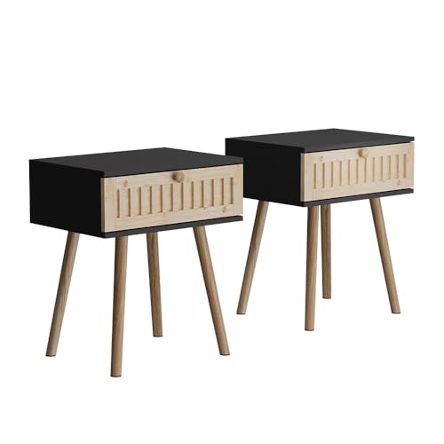 Vicco Nachttisch Holk, Anthrazit/Kiefer, 40 x 47 cm 2-er Set