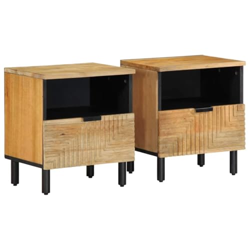 JHQHSM Massivholz Nachttisch Set 2 STK. Braun 40x33x46 cm Mango Wohnzimmer Beistelltisch mit Stauraum für Bücher und Gläser, Robuste Hartholz Konstruktion und Elegantes Design