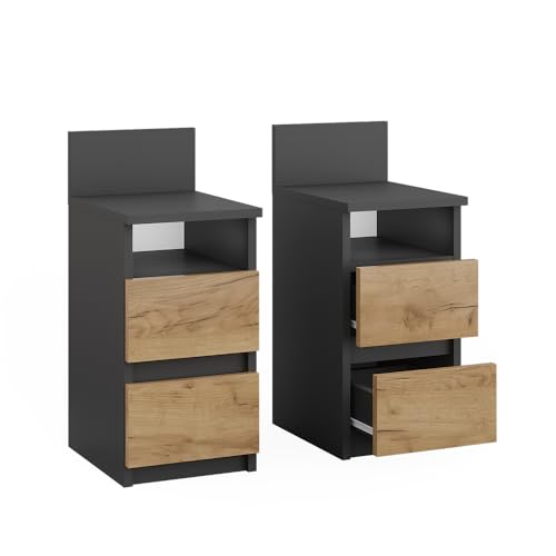 Vicco Nachttisch Monty, Anthrazit/Goldkraft Eiche, 25 x 59.1 cm 2er Set