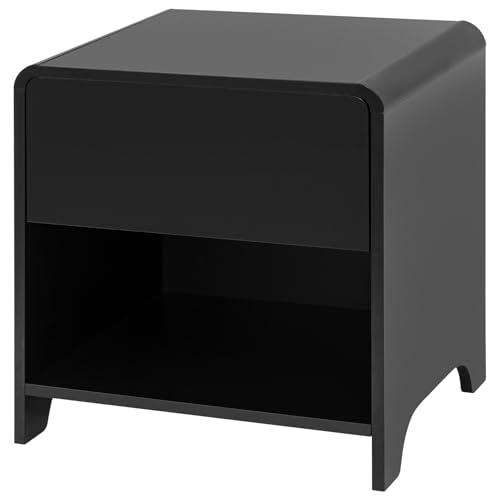 Awhtixbo Nachttisch Schwarz, Beistelltisch mit Schublade, 50x47x39 cm, Nachtschrank für Boxspringbett, Beistellschrank für Wohnzimmer Schlafzimmer