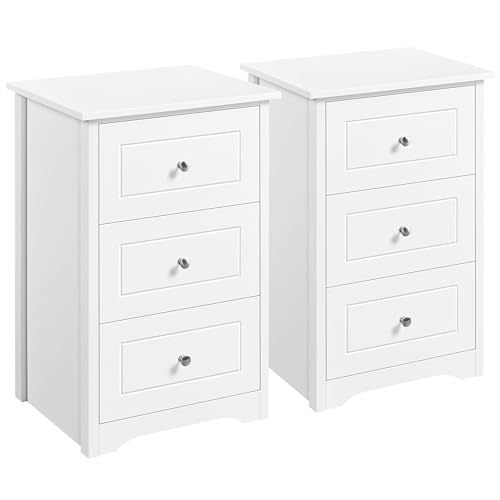 Yaheetech 2er Set Nachttisch mit 3 Schubladen Nachtschrank aus Holz Nachtkonsole Nachtkommode für Schlafzimmer Wohnzimmer Beistelltisch für Boxspringbett weiß