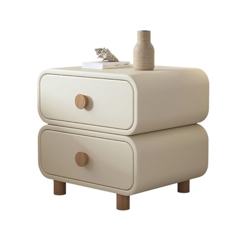 XUEQIZHENG Nachttisch, Einzigartige Nachttische aus Kunstleder, 2 Schubladen, Nachttisch Holz mit Holzfuß, moderner Stil for Schlafzimmer, Aufbewahrungsmöbel, 19,6 Zoll hoch, Beige(L45xD40xH50cm)