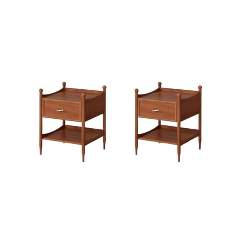 Nachttisch aus Massivholz mit zwei Schubladen, braun, für Wohnzimmer, Schlafzimmer, Arbeitszimmer, Aufbewahrungsschrank, Bücher, Lampen, Organizer, Nachttisch für Heimdekoration