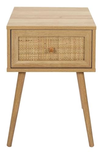 HowHomely Nachttisch Boho 39x39x55 cm – Nachtkommode mit Rattan-Fronten, Beistelltisch skandinavisch Holzoptik Schlafzimmer Deko modern