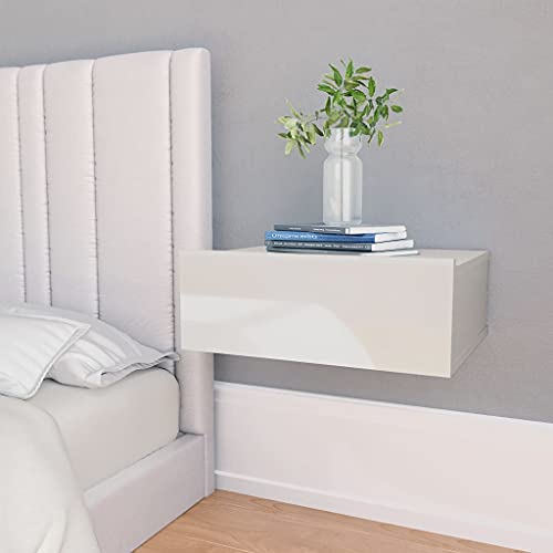 PIXZSSI Schlafzimmer Nachttische 2er Set 40x30x15 cm Beistelltisch Praktischen Hängend Nachtkästchen Wandregal Sofatisch Hochglanz Weiß Arbeitszimmer Bedside Table Holzwerkstoff