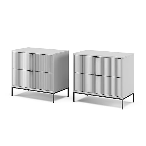 Vicco Nachttisch Eliza, Nachtkommode, Grau, 66 x 60 cm 2er Set